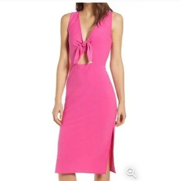 Leith Hot Pink Tie  Barbiecore Front Cutout Midi Plus Dress size 1X - Picture 1 of 13